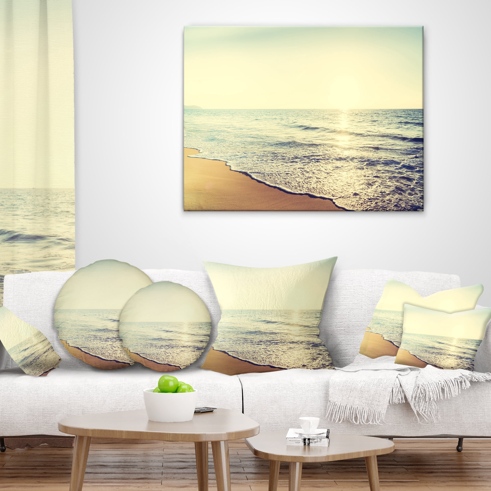 Designart Bright Seashore during Sunset - Seashore Throw Pillow - 12x20