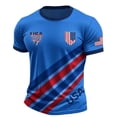 thumbnail image 3 of Soccer Cup 2026 Jersey for Men, Crew Neck Short Sleeve USA Shield & Diagonal Stripes Graphic Tee - Breathable Polyester Athletic Top for Match Day & Gym Blue L, 3 of 5