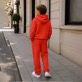 thumbnail image 5 of Kids Boys 2 Piece Waffle Knit Outfit, Quarter Zip Pullover Hoodie with Pocket & Elastic Waist Sweatpants, Soft Casual Sport Tracksuit Red 4 Years, 5 of 9