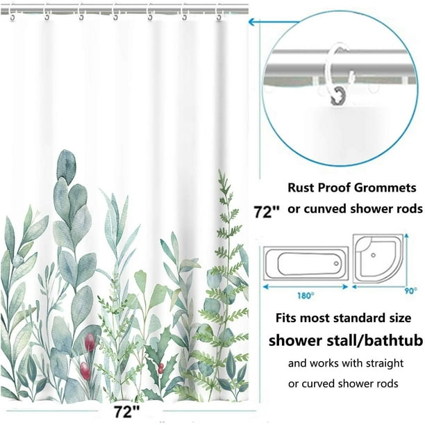 Rideau Douche Feuilles D'Eucalyptus, Rideau De Douche Vert Blanc