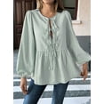 thumbnail image 2 of Womens Lace Up Tie Font Y2k Tops Puff Sleeve V Neck Blouse Loose Fit Summer Cute Clothes Light Green XL, 2 of 6