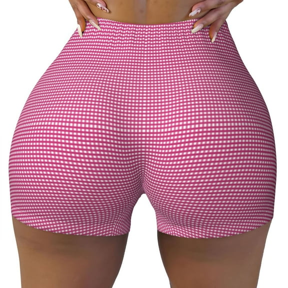 Naloa Gingham Biker Shorts for Women Seamless Scrunch Short Women’s Yoga Shorts for Gym Running Sport Shorts - Small