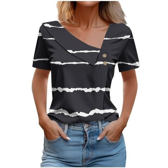 GERsome Womens Striped Tops Casual Short Sleeve V Neck T Shirts Summer Lightweight Basics Tees S-3XL