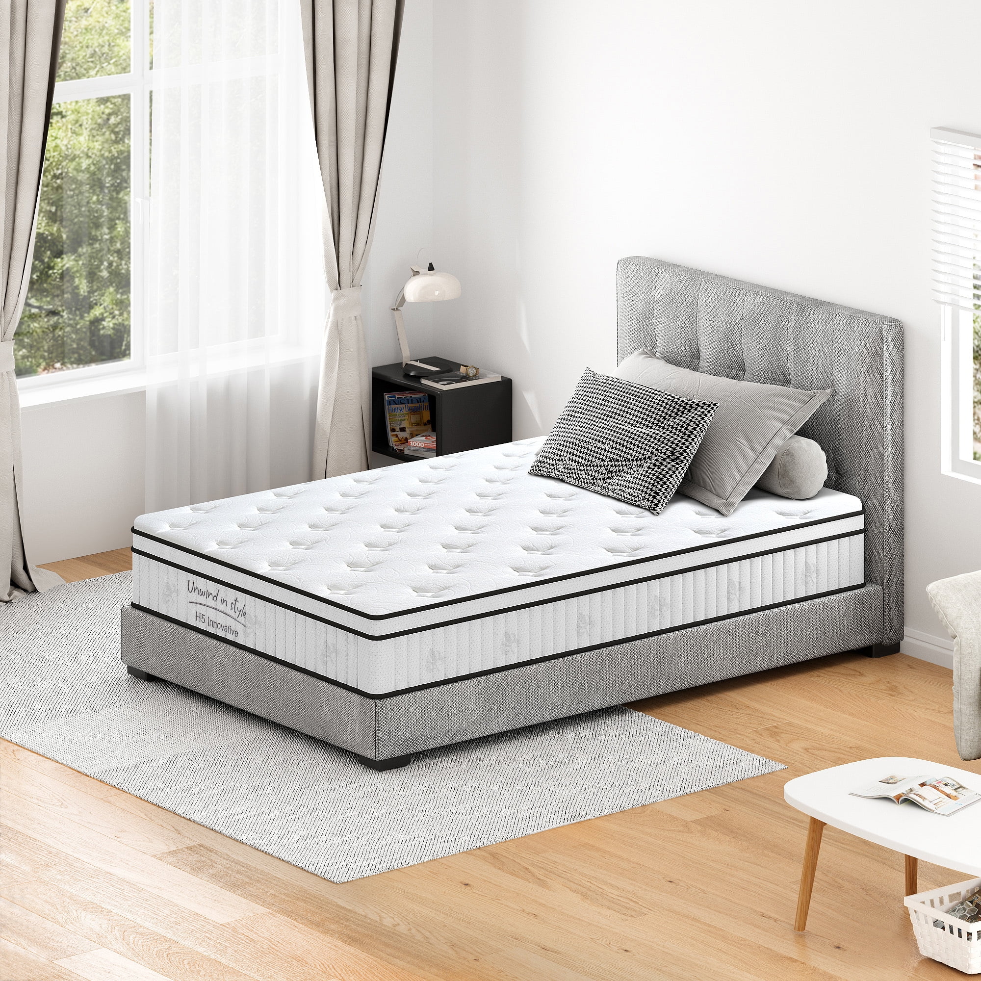 SogesPower 12inches Thickness Hybrid Mattress Gel Memory Foam- Full, White