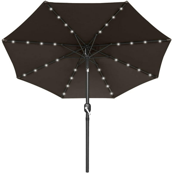 MASTERCANOPY Solar Umbrella 32 LED Lighted Patio Umbrella Table Market Umbrella with 8 Sturdy Fe-Ribs