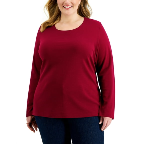 Karen Scott Plus Size Long Sleeve Top New Red Amore 1X