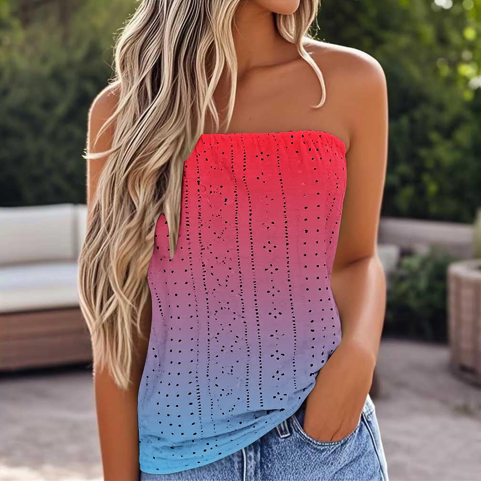 EXMIUN Women's Striped Strapless Bandeau Tank Top - Casual Summer Tube Top, Loose Fit, Backless Design In Multicolor
