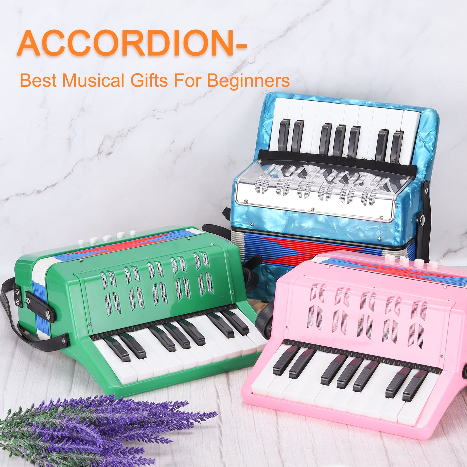 Uxcell Accordion, 17 Keys 2 Bass Button Accordion Mini Musical Instrument, Sky Blue