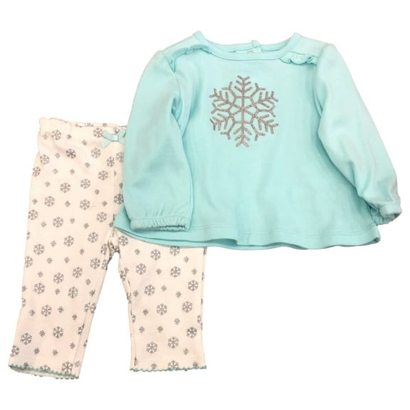 Infant Girls Blue Sparkle Snowflake Print Baby Outfit Shirt & Pants Set 3-6 Mnth