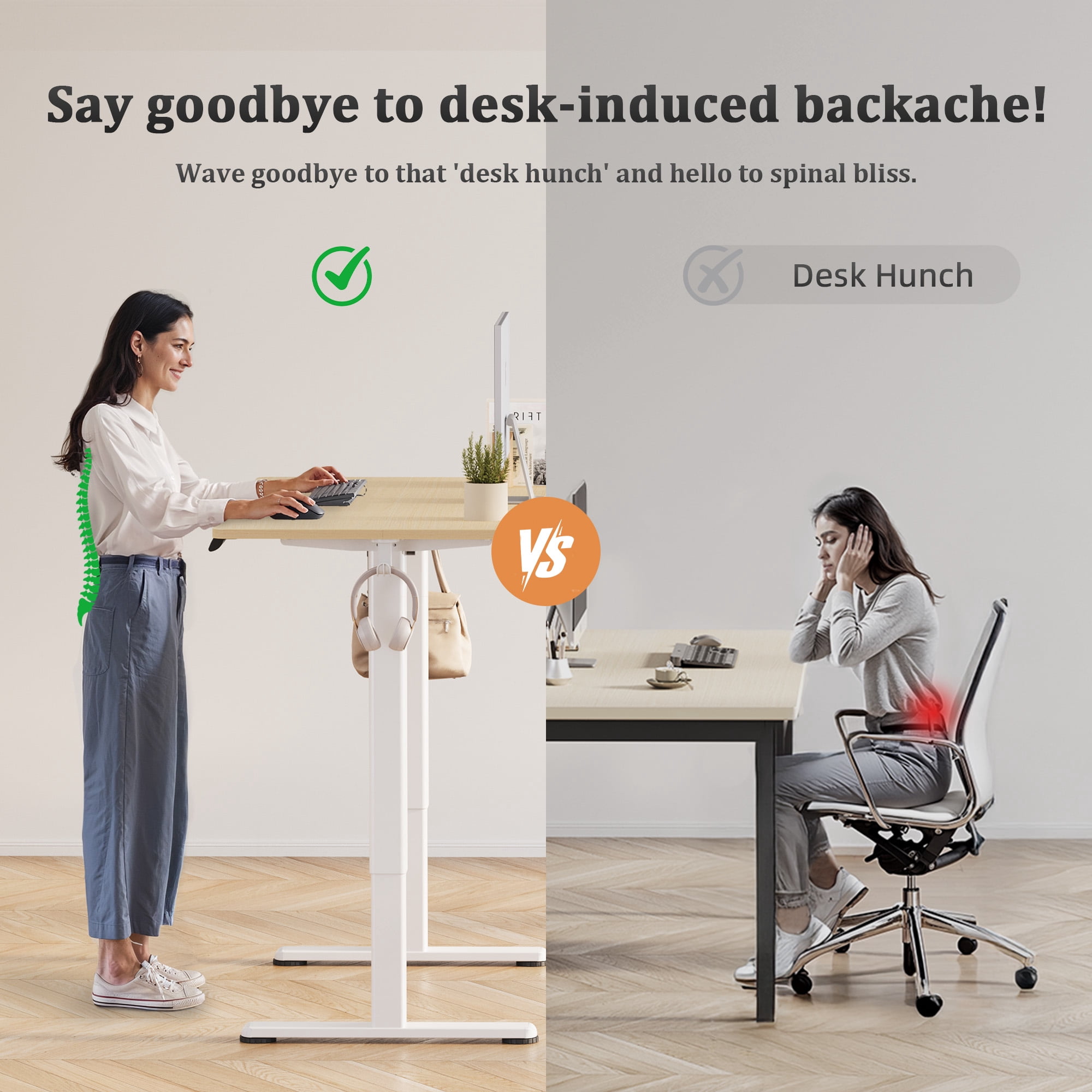 INNOVAR Adjustable Height Desk,  48x24 inches Electric Stand up Standing Desk,Student Study Rising Table, Computer Sit to Stand Desk for Home Office Work W/Splice Board, Nature,Easy to Install