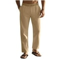 thumbnail image 3 of BXINGOHAI Mens Casual Linen Pants Loose Fit Elastic Drawstring Waist Straight-Legs Long Pants Khaki,S, 3 of 8