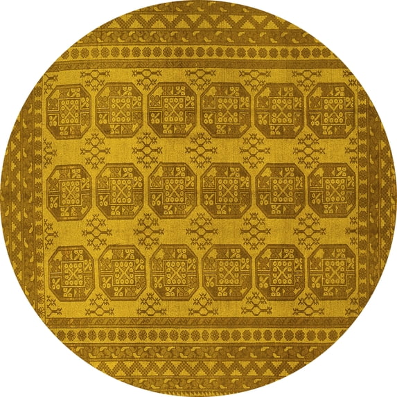 Ahgly Company Machine Washable Indoor Round Persian Yellow Traditional Area Rugs, 3' Round