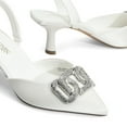 thumbnail image 4 of Women’s Rhinestone Buckle Pointed Toe Kitten Heels Satin Heeled Mules, 4 of 5
