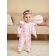 thumbnail image 4 of Loicainy Newborn Baby Girl 3D Floral Romper 3 6 12 Months Long Sleeve Round Neck Ruffle Jumpsuit with Headband Fall Spring Set, 4 of 10