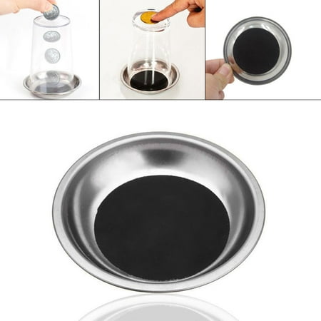 Amazing Gimmick Magic Trick Props Coin Thru Into Glass Cup Tray - One Item w/Random Color and Design