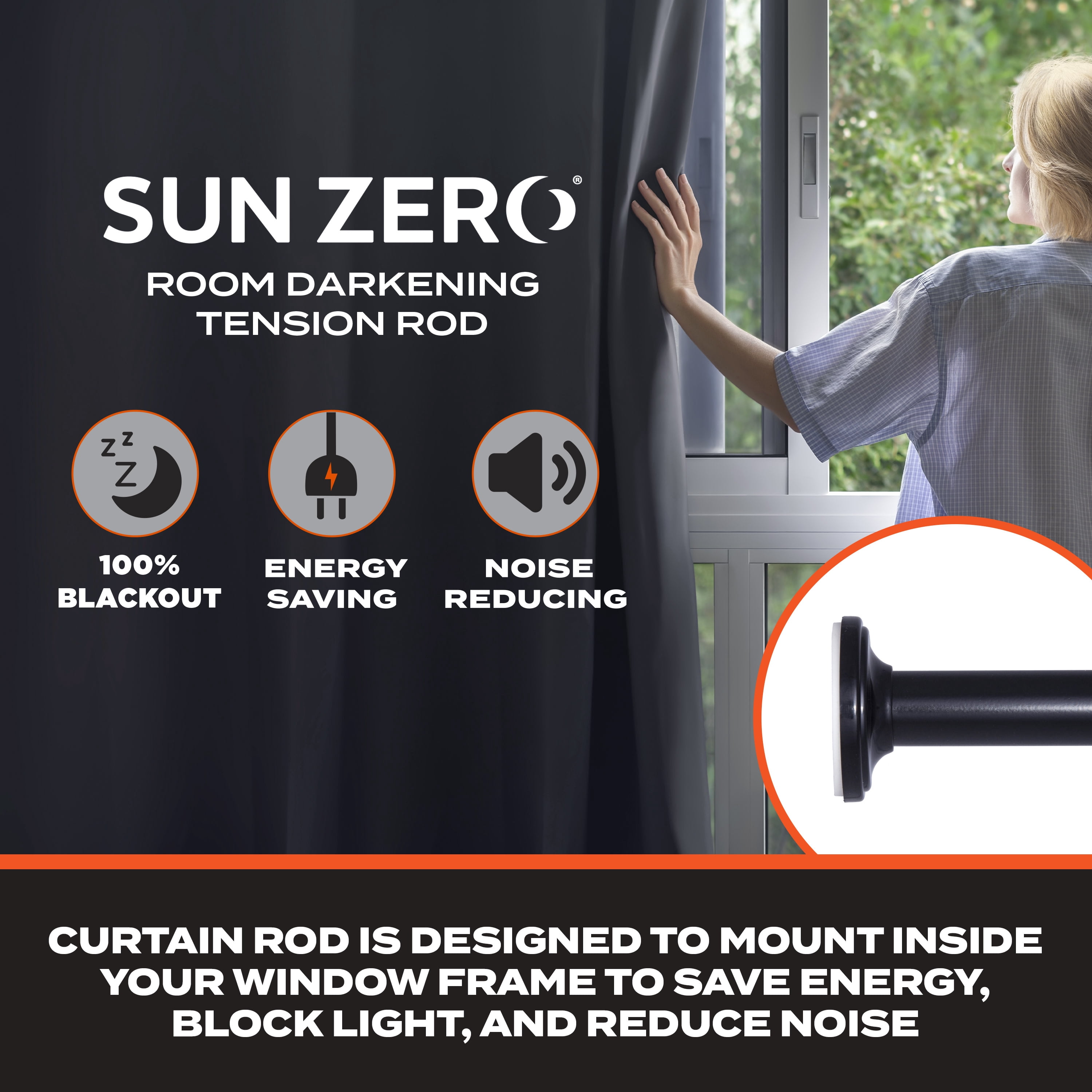 Sun Zero 5/8" Blackout Tension Rod, 28-60", Black