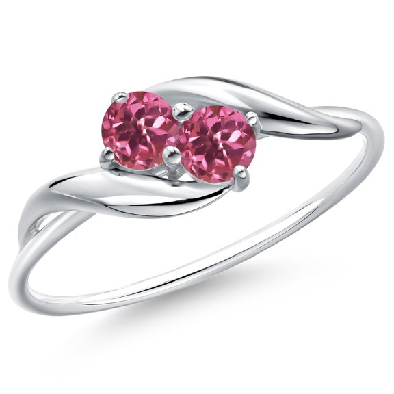 Gem Stone King 10K White Gold Round Pink Tourmaline Ring for Women (0.30 Cttw, Round 3.5MM, Gemstone October Birthstone, Size 8)
