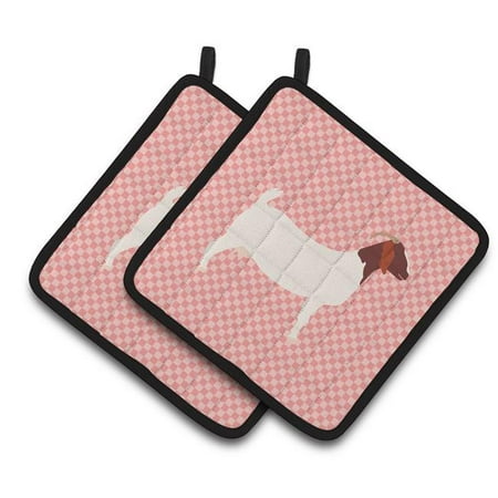 

Boer Goat Pink Check Pair of Pot Holders