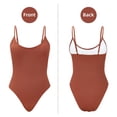 thumbnail image 4 of Sexy Solid One Piece Womens Swimsuits Ribbed Bathing Suit for Women Tummy Control Swim Romper Push-up Hot Monokini Swimwear Brick Red S, 4 of 6