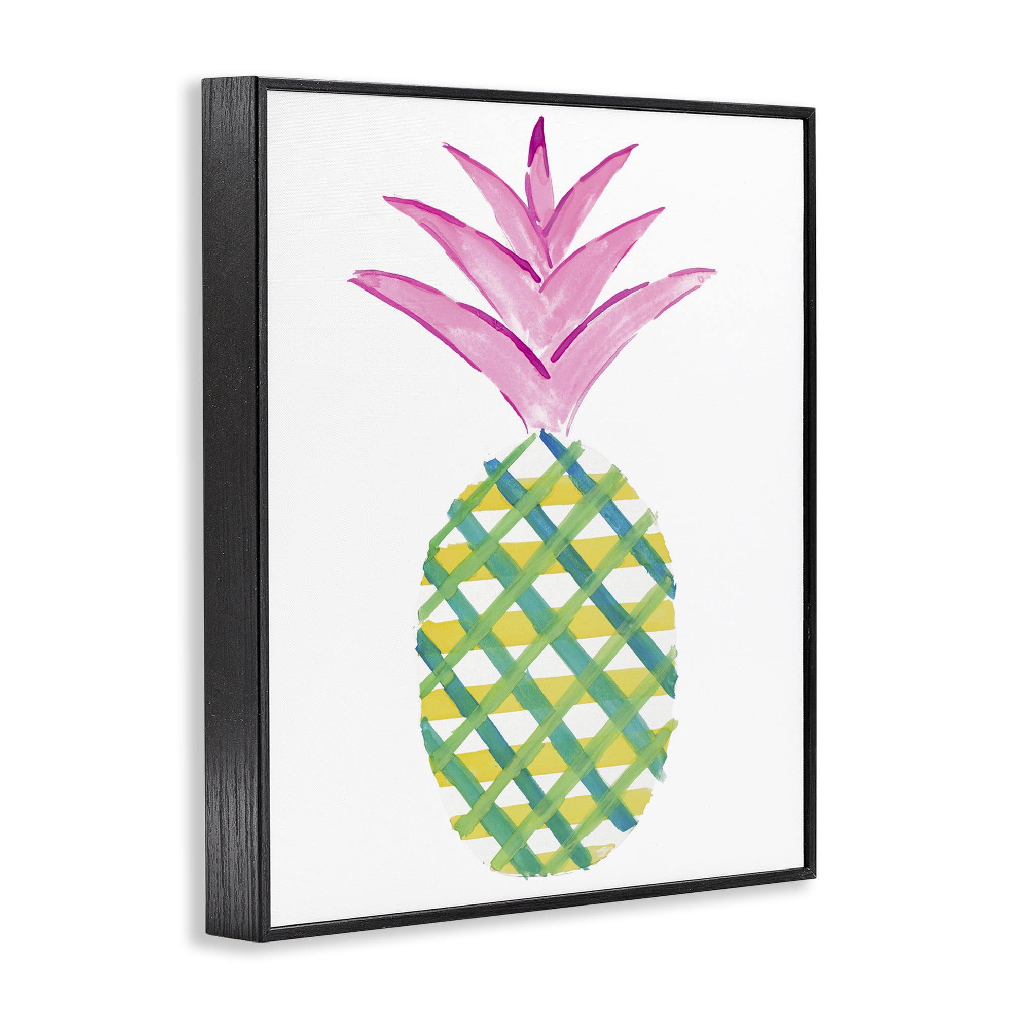 Stupell Industries Tropical Plaid Pineapple Food & Beverage Painting Black Framed Art Print Wall Art, 16 x 20