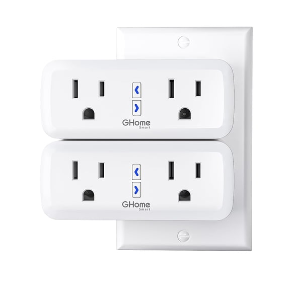 Dual Smart Plug 15A, GHome Smart Plugs Work with Alexa and Google Home, 2-in-1 Compact Smart Outlet Timer with APP Remote Control, 2.4GHz Wi-Fi Only,