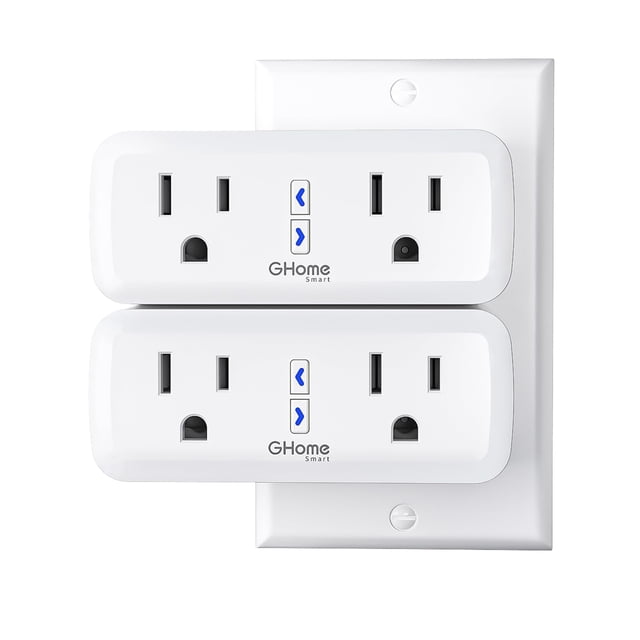 Dual Smart Plug 15A, GHome Smart Plugs Work with Alexa and Google Home, 2-in-1 Compact Smart Outlet Timer with APP Remote Control, 2.4GHz Wi-Fi Only,