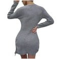 thumbnail image 3 of GigrtiJin Sweater Dress for Women V Neck Long Sleeve Sexy Drawstring Hem Dress Casual Ribbed Knitting Cotton Dresses, 3 of 6