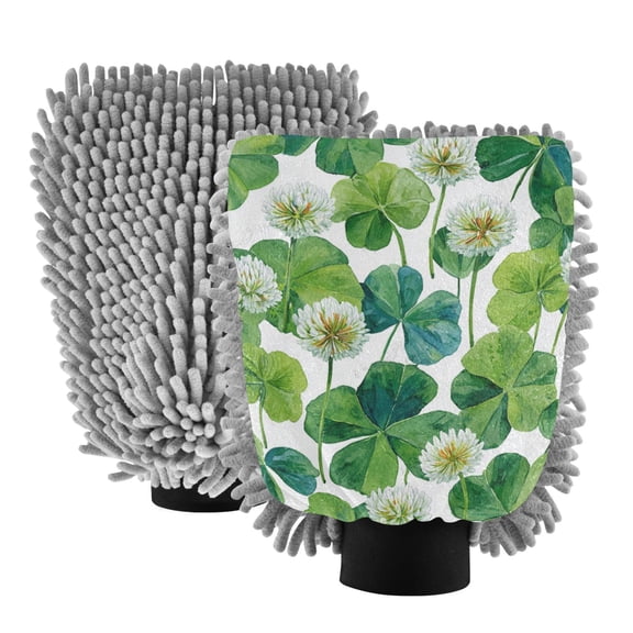 Microfiber Car Wash Gloves With Chenille & Polyester Terry Scratch-Free Cleaning Elastic Cuffs Flowers and Leaves