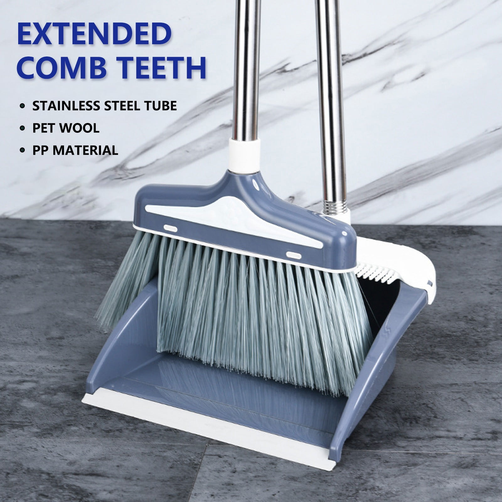 Xhegex Brooms And Dustpan Set With Long Handle- Windproof Stand Up Dustpan With Brooms Combo For Home Kitchen Room Office Lobby Floor Use
