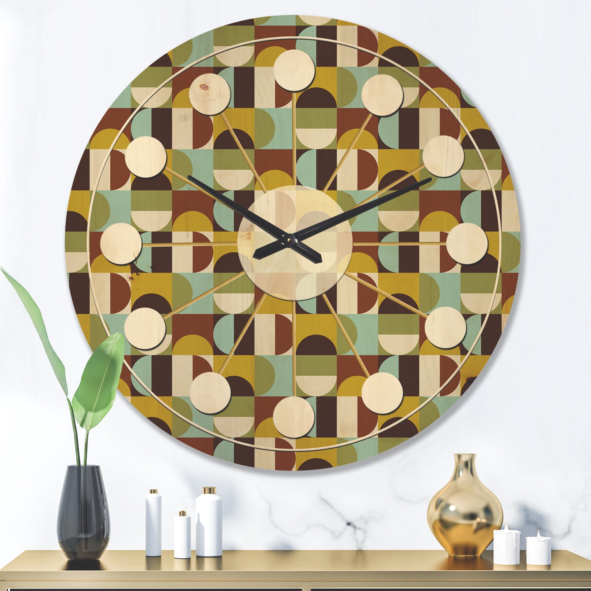Designart 'Polka Dots Retro Pattern I' Mid-Century Modern Wood Wall Clock