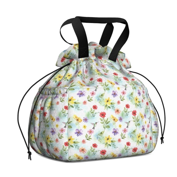 Pioneer Flower Floral Print Pattern Drawstring Lunch Bag Women - Drawstring Lunch Bag Insulated for Work Office - Stain-Resistant Large Lunchbags for Women with Multi-Pockets