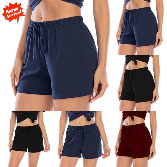 DailyTrove Women's Drawstring Cotton Lounge Shorts, High Waisted Soft Sleep Shorts