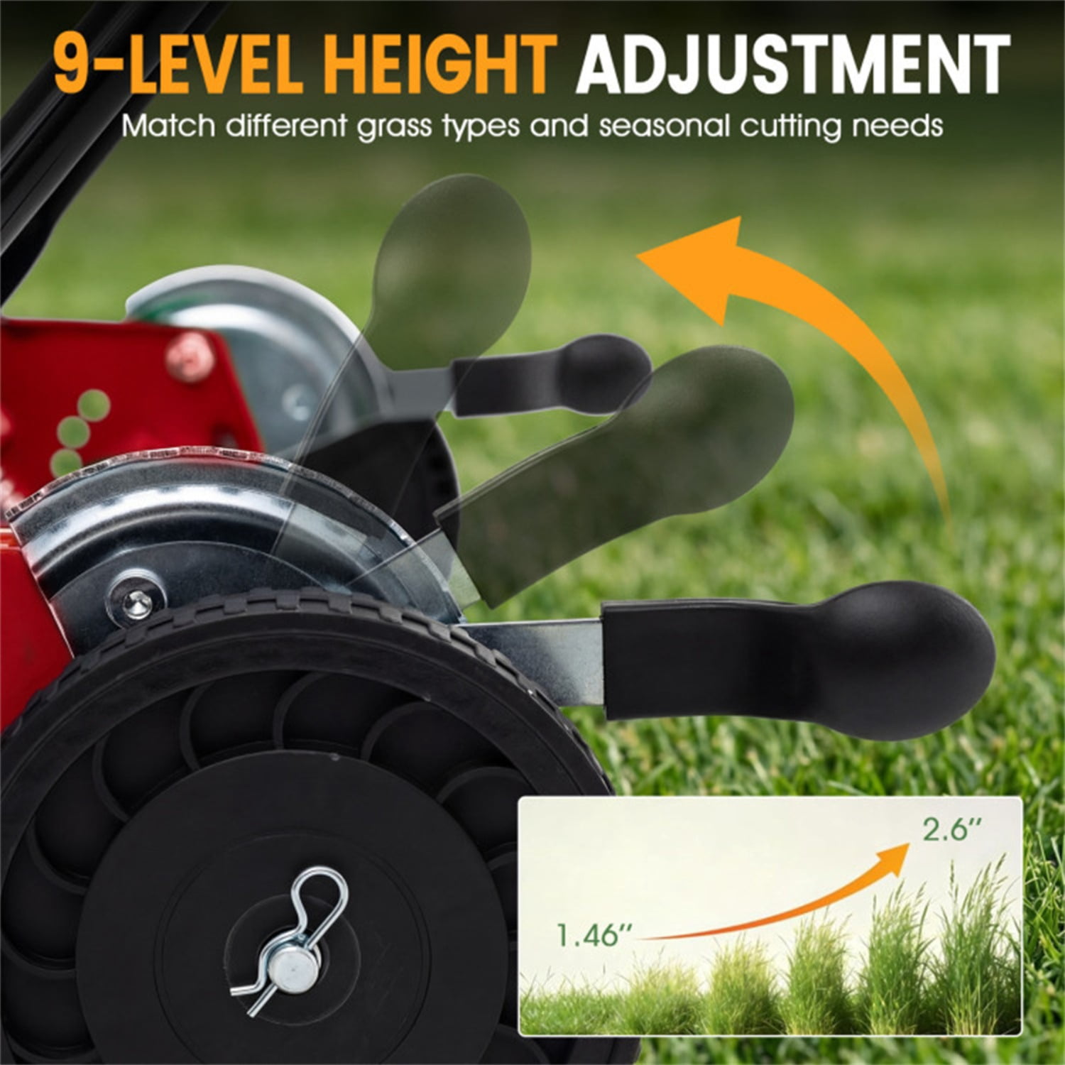 18-Inch 5-Blade Push Reel Lawn Mower with Grass Catcher, Manual Walk-Behind Mower with 4-Level Height Adjustment - Red