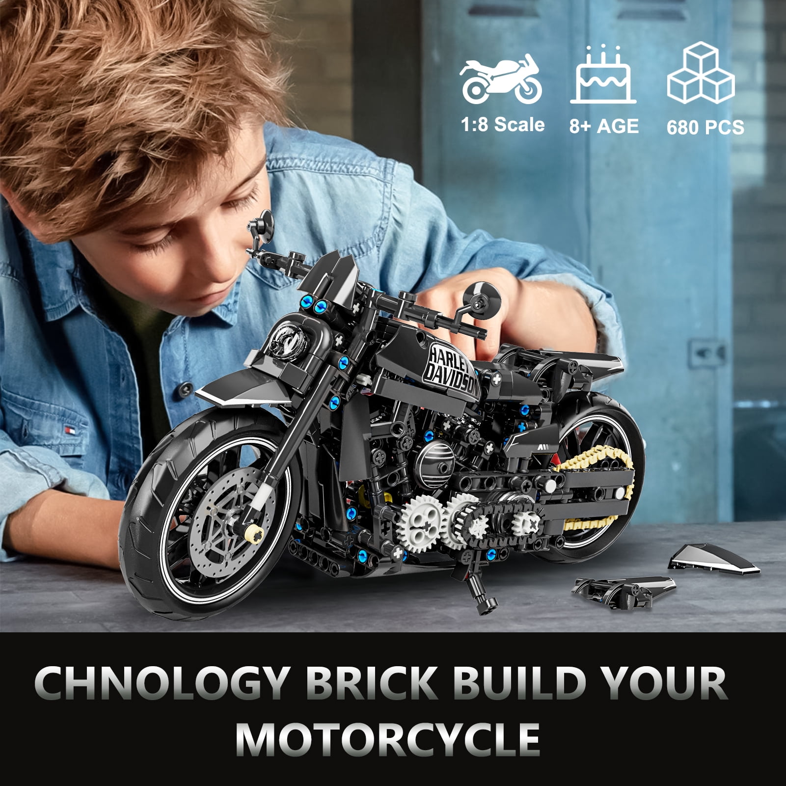 QOQ Motorcycle Building Block Toy Racing Roadster,1:8 Model Collectible Kits Motorcycle's Model Set and Technic for Boys & Adults (680 Pieces)