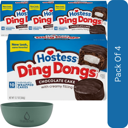 Hostess Ding Dongs – Chocolate Snack Cakes, 10 Count Box (12.7 oz)-4pk, With Olive Green Bowl By ValueNest