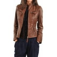 thumbnail image 2 of QAWACH Women Leather Jacket - Lambskin Winter Vintage Dark Brown Color Motorcycle Biker Jacket, Moto Riding & Racing Jackets XS Size NB-WJ-03, 2 of 3