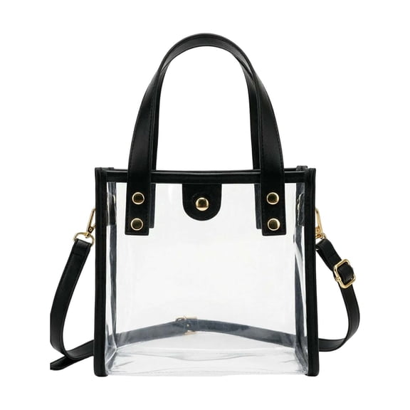 DIY Clear Tote Bag Kit 20x20x13cm - Adjustable Strap Handbag with Screw Assembly for Party and Travel Black