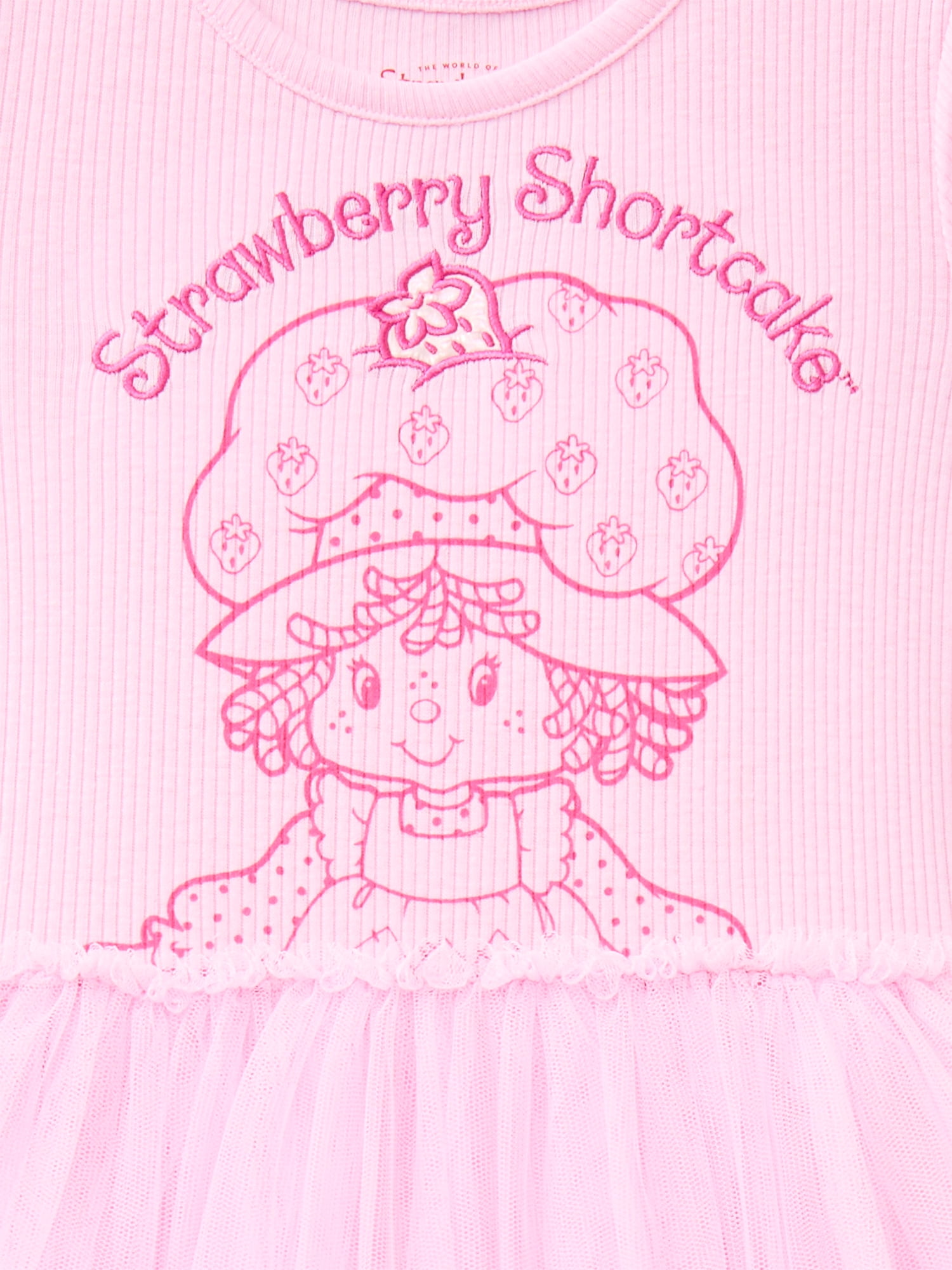 Strawberry Shortcake Toddler Girls' Embroidered Tutu Dress with Short Sleeves, Sizes 12M-5T