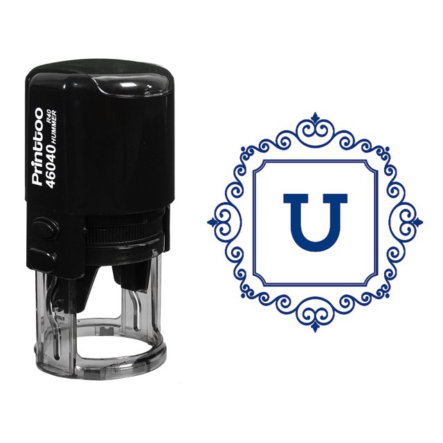 Printtoo Square Swirl Border U Alphabet Monogram Initial R-40 Self Inking Rubber Stamp Office Stationary