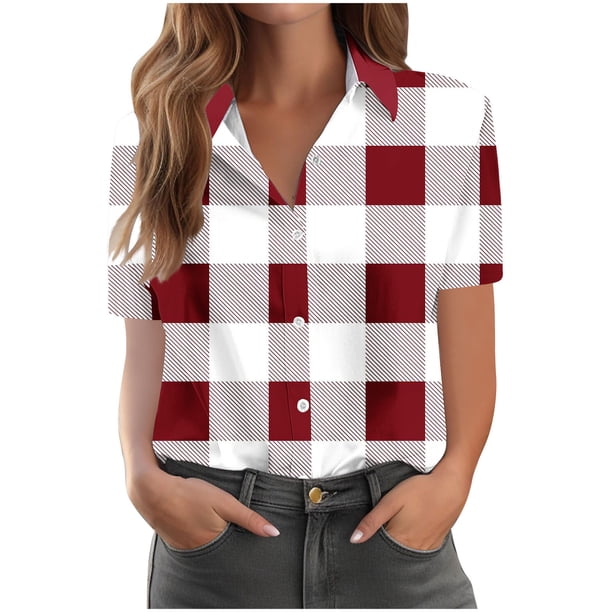 Pantalones Cortos para las Mujeres Impresión Sexy Cómodo Bolsillo de Manga Corta, Botón Top Blusa Camiseta