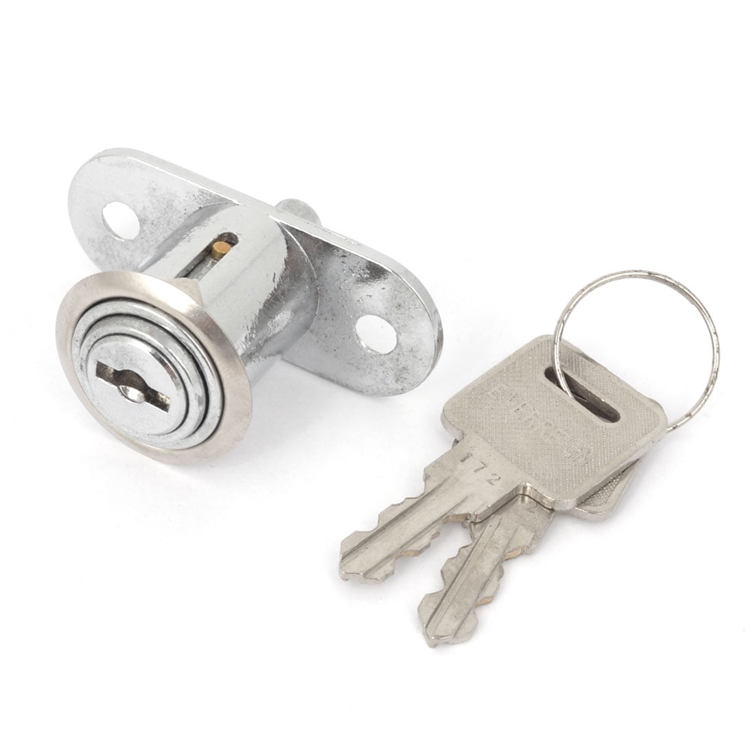 Silver Tone Metal Deadbolt Drawer Closet Cylinder Plunger Lock w Keys