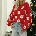 thumbnail image 5 of Herrnalise Women's Knitted Crop Tops Christmas Santa Claus Print Round-Neck Long Sleeve Sweater Tops Pullover Jumper Sweaters, 5 of 5