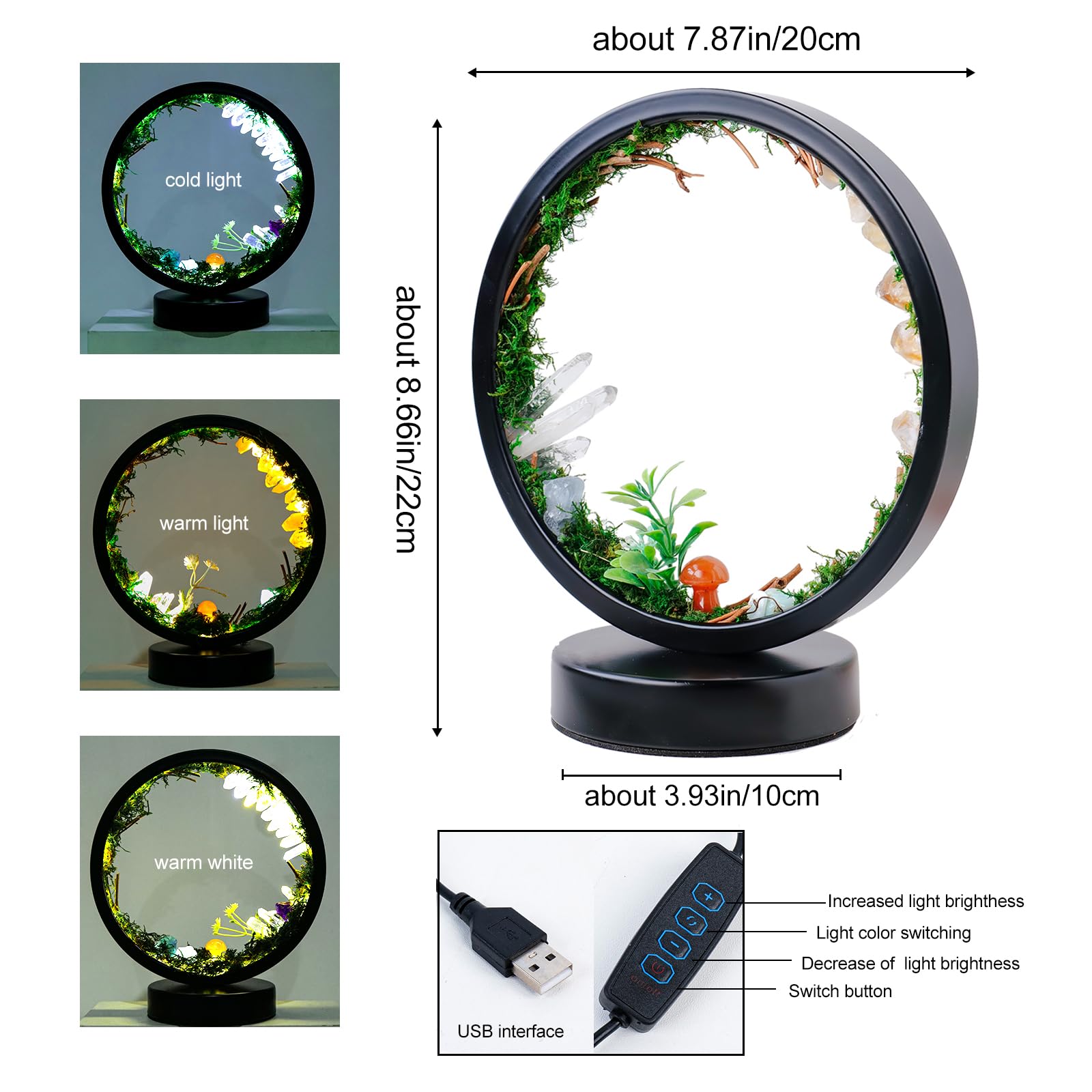 Runyansghi Forest Style Bedroom Night Light USB Port 3 Colours Dimming Mode Bedside Lamp Natural Clear Quartz Single Crystal Healing Crystal Night Lamp for Bedroom Office Home Decor Gift