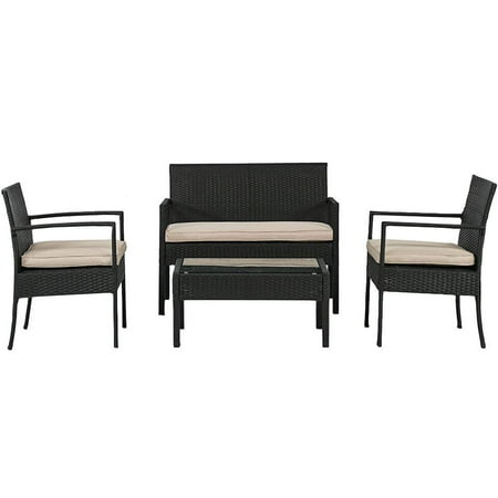 Synthetic Wicker Outdoor Furniture Perth Outdoor Wicker Patio Furniture Set 4 PC PE Rattan Chairs With Cushions Outdoor Garden Furniture Sets ()
