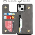 thumbnail image 3 of Compatible with iPhone 14 Luxury PU Leather Case with Card Holder,Cash Slots,Stand Function Back Wallet Case Flip Wrist Strap Double Magnetic Clasp Protective Case for iPhone 14 6.1",Gray, 3 of 13