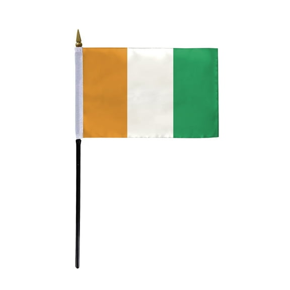 AGAS Ivory Coast Flag 4x6 inch - 11" Plastic Pole 100% Polyester Stitched Edges Cote d Ivoire National Mini Flag on a Stick
