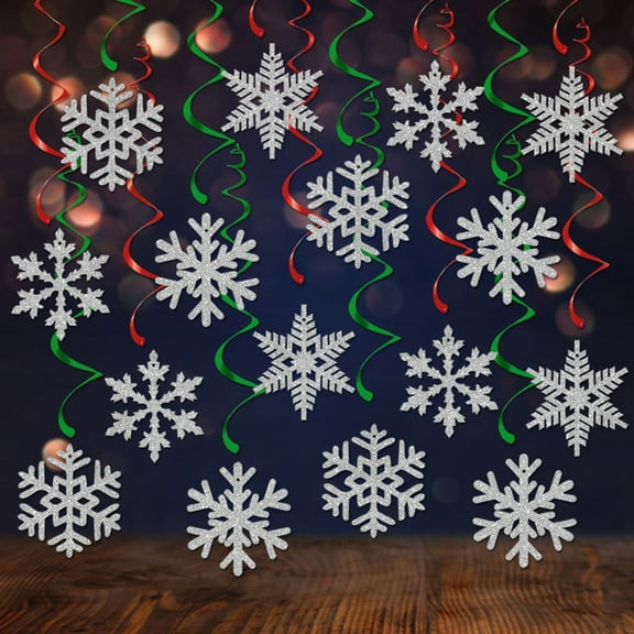 Dserfhy 8 Pcs Christmas Snowflake Hanging Swirl Decorations Winter Party Glitter Snowflake Ceiling Streamers for Christmas Birthday Baby Shower New Year Wedding Decor