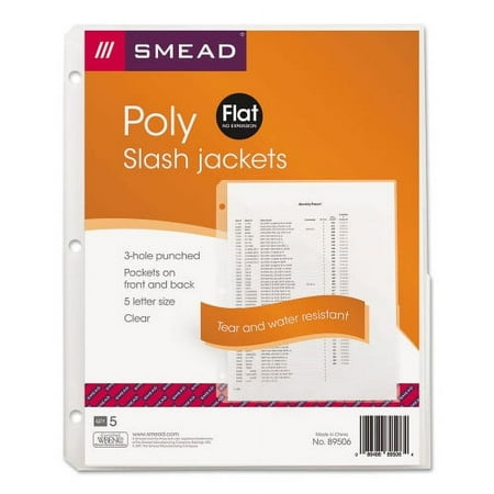 Smead Organized Up Poly Slash Jackets 2-Sections Letter Size Clear 5/Pack Each