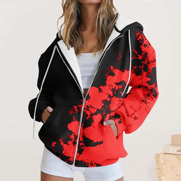 Puntoco Mujer Moda Impreso Blusa Manga Larga Tops Sudadera Bolsillos Con Capucha Puntoco Puntoco-1