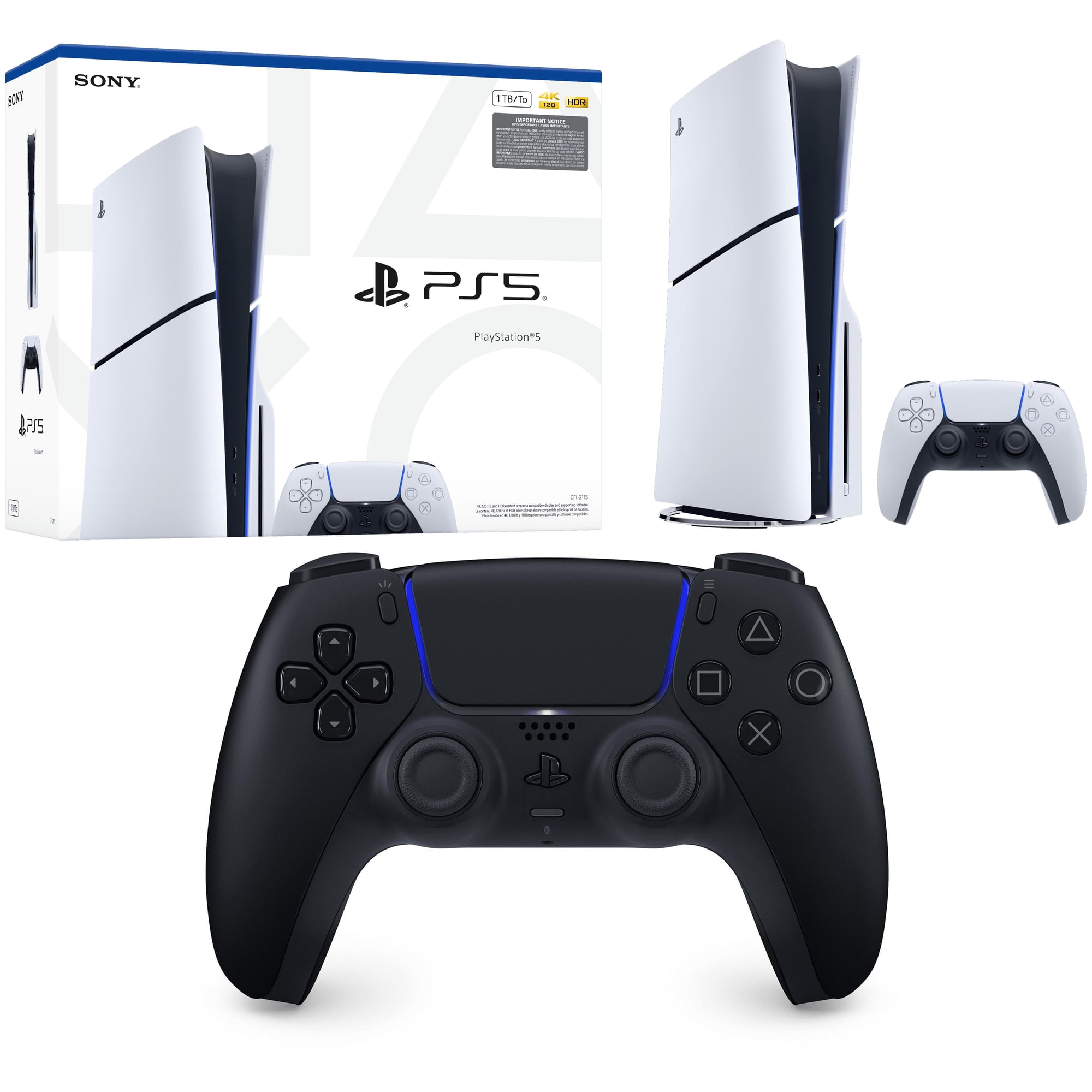 PlayStation 5 Disc Console Slim - 1TB with Sony PS5 DualSense Wireless Controller - Midnight Black